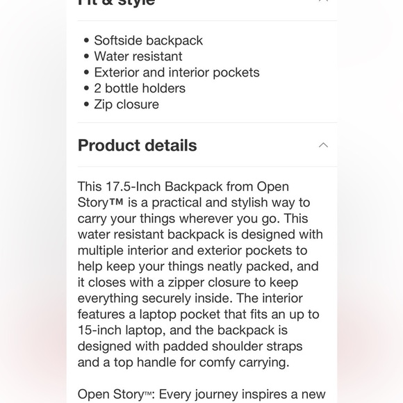 17.5" Backpack Beige - Open Story™ new - Picture 7 of 9